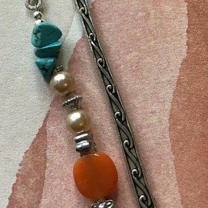 Tibetan Metal Bookmark Celtic Engraved Beaded Hook Bookmark